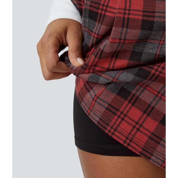 NWT Halara High Waisted Decorative Buckle 2-in-1 Plaid Pleated Mini Skirt - XS - Picture 3 of 11